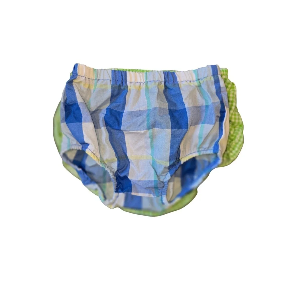 Baby Blue Plaid Diaper Cover Bloomers Elastic Waist Gingham Reversible Style 12m